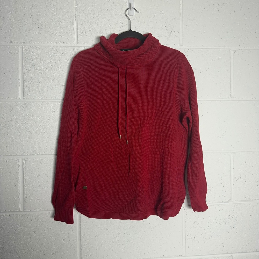 Lauren Ralph Lauren Red Cowl Neck Drawstring Knit Sweater 1X Plus Size